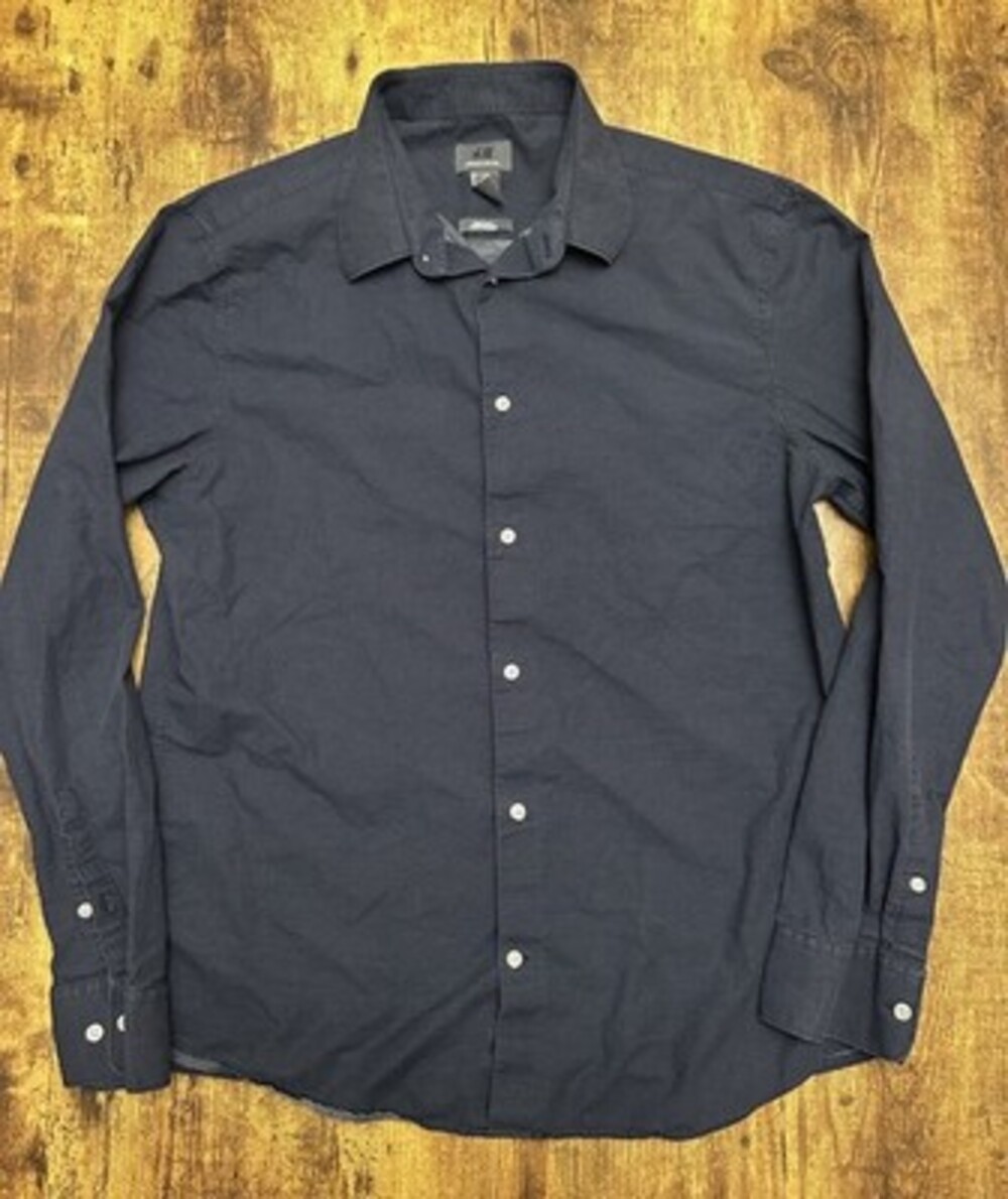 H&M Premium Cotton Navy Polka Dot Regular Fit Button-Down Shirt